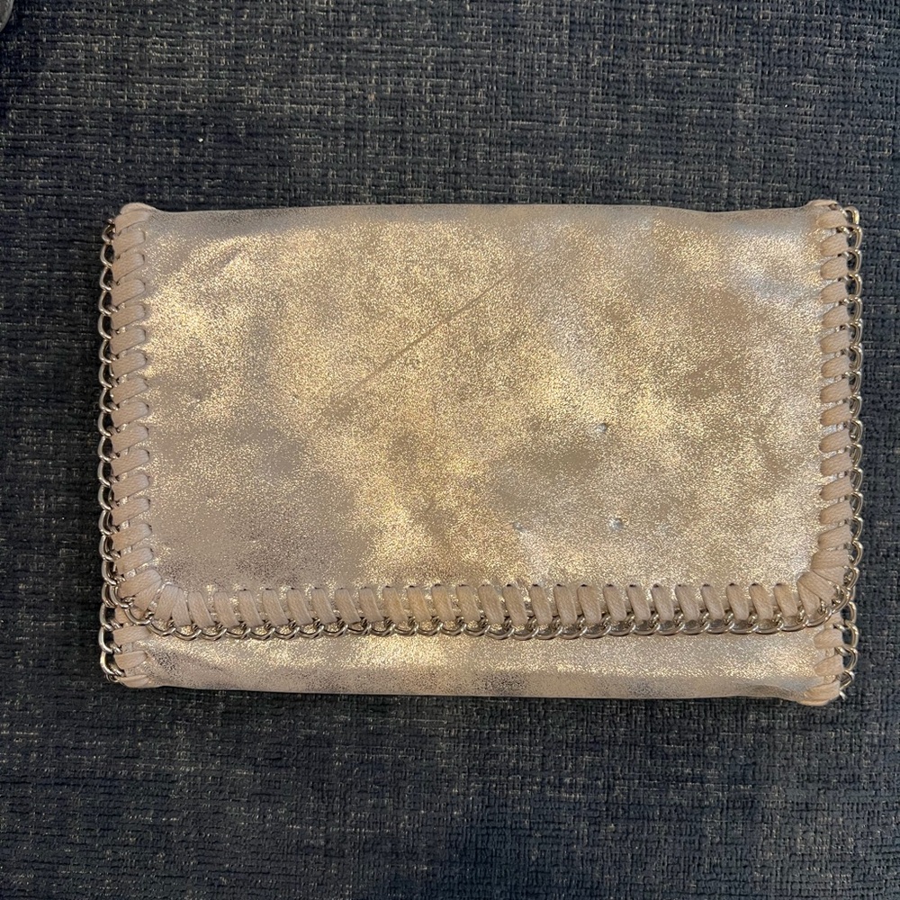 Nordstrom Metallic Gold Whipstitch Fold-Over Clutch